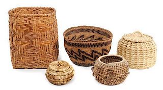 Five Native-Made Baskets Height of tallest 9 inches.