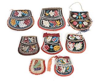 Eight Iroquois Beaded Purses Height of largest 7 1/4 x 7 1/4 inches.