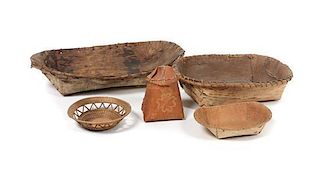 Three Woodlands Birch Bark Bowls Length of largest bowl 20 1/2 x width 13 inches.