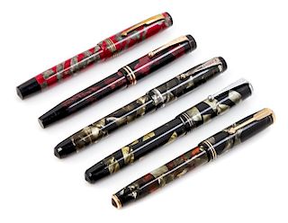 A Group of Five Vintage Parker Fountain Pens Length of first 4 7/8 inches.