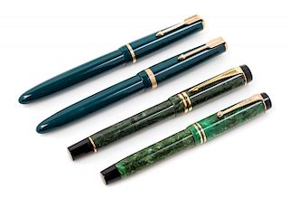 A Group of Three Vintage Parker Fountain Pens Length of longest 5 5/8 inches.