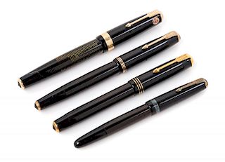 A Group of Four Parker Vacumatic Fountain Pens Length of longest 5 1/4 inches.