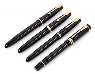 A Group of Foup Parker Duofold Fountain Pens Length of first 5 1/2 inches.