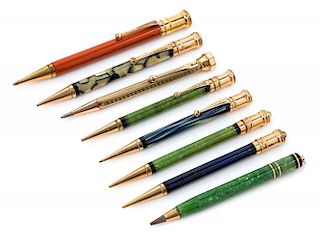 A Group of Eight Parker Mechanical Pencils Length of longest 5 1/2 inches.