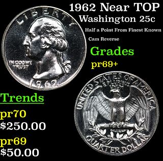 Proof 1962 Washington Quarter Near TOP POP! 25c Graded pr69+ BY SEGS