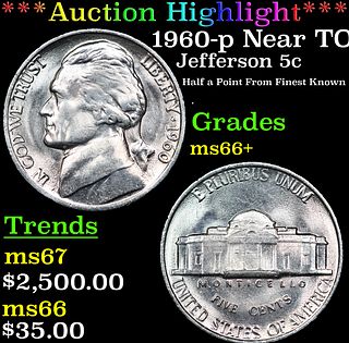 ***Auction Highlight*** 1960-p Jefferson Nickel Near TOP POP! 5c Graded GEM++ Unc By USCG (fc)