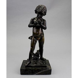 Antique French Bronze Boy on Marble Base