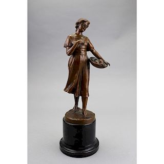 19th C. French Bronze Woman w/ Fruit Sculpture