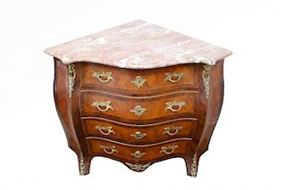 Antique French Inlaid Marble Top Corner Cabinet