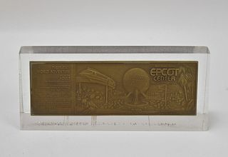 EPCOT CENTER LTD ED OPENING DAY BRASS TICKET IN LUCITE