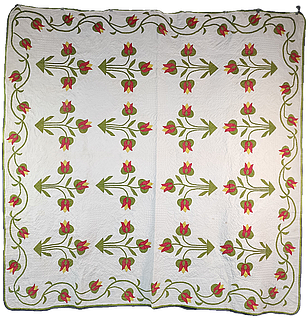 Antique 1862 Red and Green Tulip Quilt