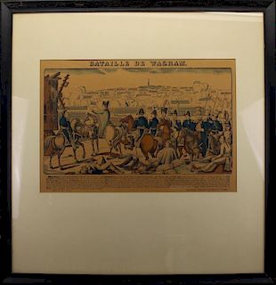 Antique Colored Engraving, "Bataille De Wagram"