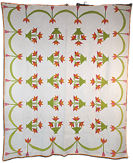 Antique c1860s Carolina Lilly Quilt with Swag Border