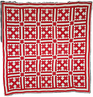 Antique c1900 Red and White Devils Claw Quilt 