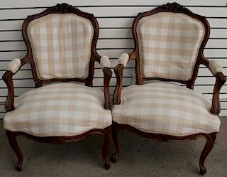 (2) Antique French Upholstered Arm Chairs