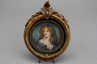 Signed 19th C. Oval Portrait of a Woman
