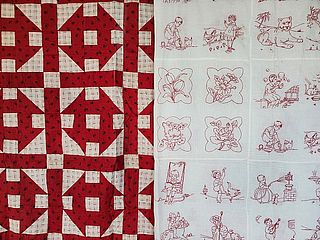 2 Antique Red and White Quilt Tops