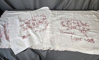 3 Antique Redwork Pillow Layovers