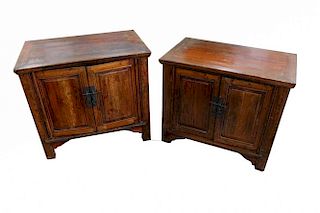 Pair, Antique Chinese Double Door Night Stands