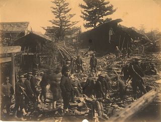 JAPAN. Mino Owari Earthquake. Searching for bodies. c1891