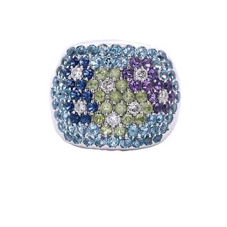 Contemporary 18kt Gold Ring with Diamonds and Color stones