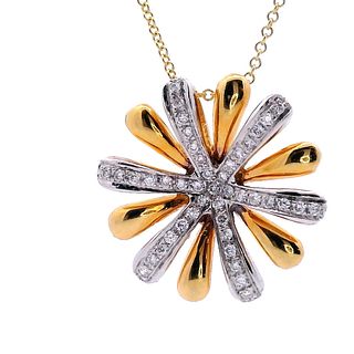18k Yellow and white Gold Flower Pendant Necklace with Diamonds