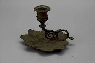 Antique French Bronze Chamberstick, Leaf Form