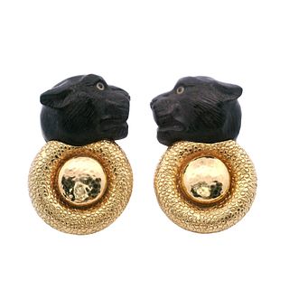 Elizabeth Gage Panthers Clip-Earrings in 18Kt Gold With Wood
