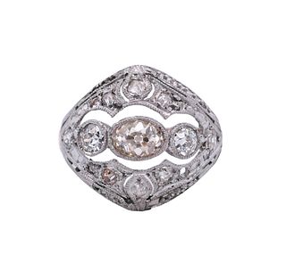 Art Deco 18k Gold and Platinum Ring with Diamonds