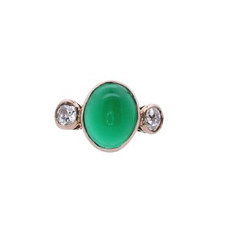 18kt Gold Ring with Chrysoprase and Diamonds