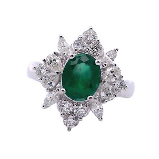 1.80 Ctw in Emerald & Diamonds 18k Gold Cocktail Ring
