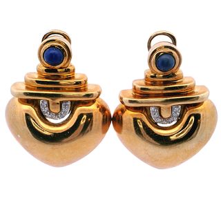 18kt yellow Gold Clip-Earrings with Lapis and Diamonds