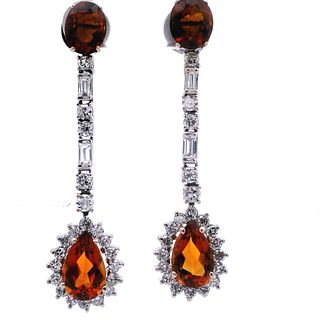 10.60 Ctw in Citrines and Diamonds 18k Gold Earrings