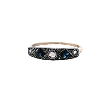 18k Gold Deco Ring with Sapphires and Diamonds