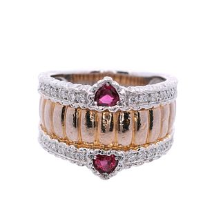 18k Gold and Platinum Ring with Rubies and Diamonds