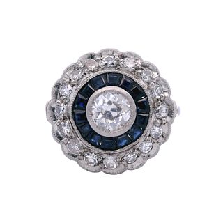 Platinum Target Ring with Diamonds and Sapphires