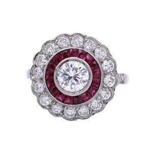 Platinum Target Ring with Diamonds and Rubies