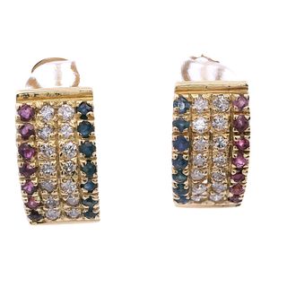 18k Gold Earrings with Diamonds, Rubies and Sapphires