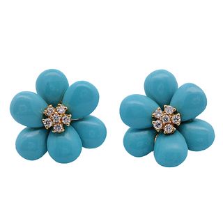 Turquoises & Diamonds 18kt Gold Earrings