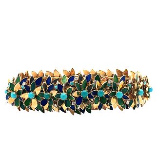 UTI Paris 18k Gold watch and enamel Bracelet with Diamonds and Turquoises