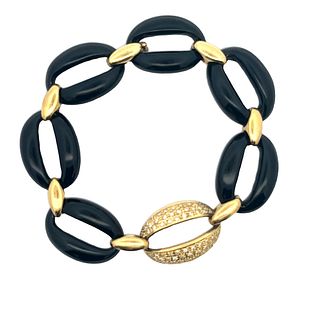 14kt Gold Mid-century Bracelet with Onyx and Diamonds