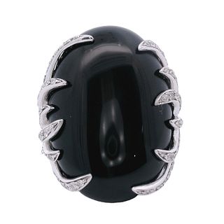 62 Ctw in Onyx and Diamonds 18k Gold Ring