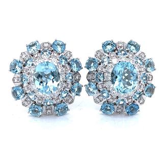 1960â€™s 18K White Gold Aquamarine & Diamond Earrings