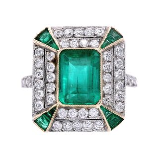 18k Gold Cocktail Ring with Emerald and Diamonds