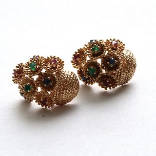 14kt Gold Earrings with Rubies, Sapphires and Emeralds
