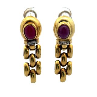 18kt Gold Italian Earrings with Rubies and Diamonds