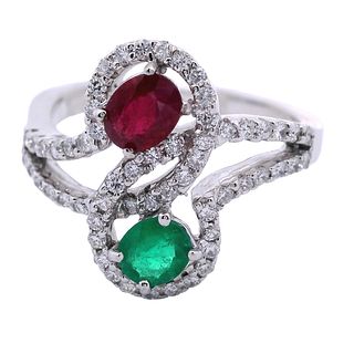 18kt Gold Ring with Ruby, Emerald and Diamonds
