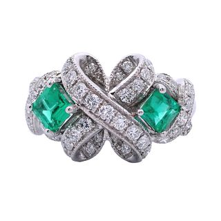 18kt Gold Ring with Diamonds and Emeralds