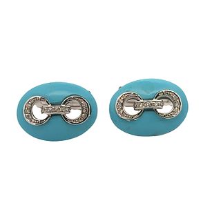 18kt Gold Cufflinks with Diamonds and Turquoises