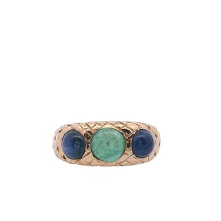 18kt Gold Gipsy Ring with Emerald and Sapphires